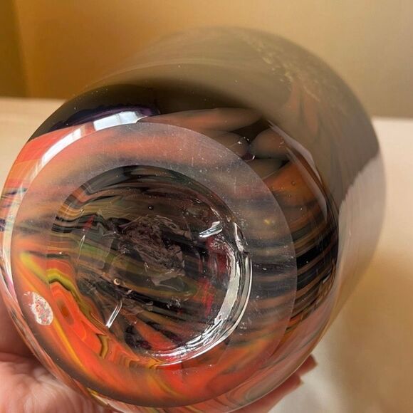 Murano Style Art Glass Vase‎ Hand Blown Black with Gold Foil Mid Century Modern - Picture 8 of 12